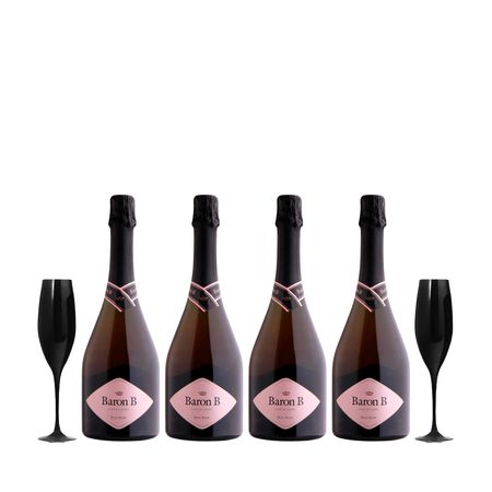 Set Espumante Baron B Brut Rose x 4 y 2 Copas Con Estuche