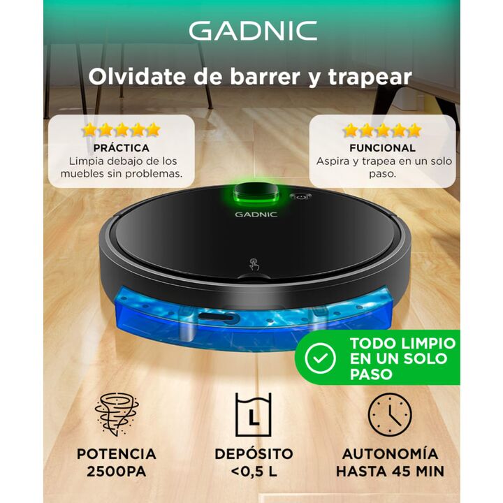 Aspiradora Robot Gadnic Potente Succión Sensor Anti Caídas Filtro HEPA Lavable Depósito Extraíble - Vista 2