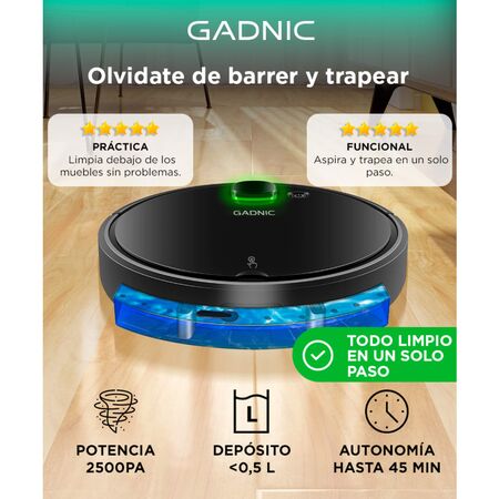 Aspiradora Robot Gadnic Potente Succión Sensor Anti Caídas Filtro HEPA Lavable Depósito Extraíble