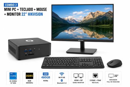 COMBO MINI PC (IDEAL OFICINA) BANGHO CUBIC A81 I5-1235U+ MONITOR 22 HIKVISION+TECLADO Y MOUSE (LOGITECH)
