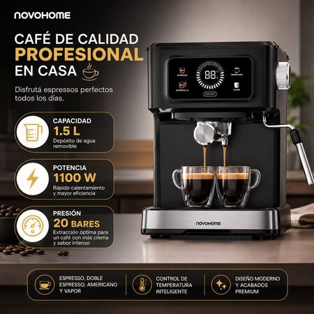 Cafetera Expresso 3 en 1 C/vaporizador Novohome 1.5l 20 Bar 