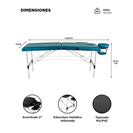 Camilla Para Masajes Negra Gadnic Profesional Hasta 240kg 185x70cm Plegable