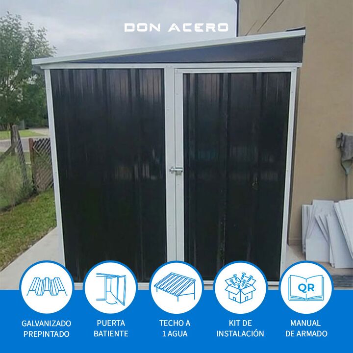 Armario Deposito Galpon de jardin Casi 2x2x2 Techo 1 agua Negro DON ACERO - Vista 3