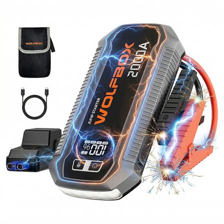 Arrancador De Batería WolfBox 2000A Portátil 12V 12000mAh Display LED
