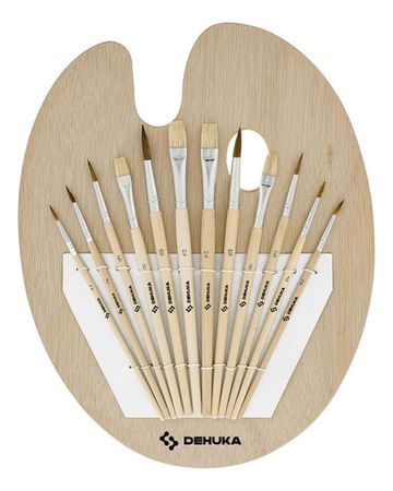 Kit De Pinceles Dehuka 12 Brochas Con Paleta Pinturas Arte Cerdas Amarillo