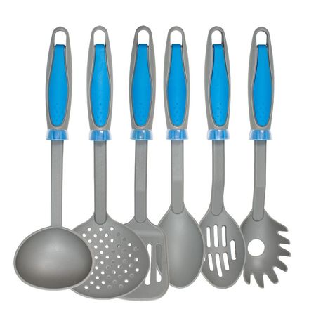 Set X 6 Utensilios De Nylon Gris Mango Azul