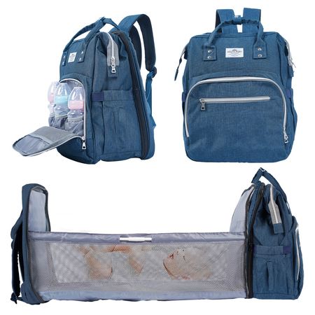 Mochila Maternal Azul Gadnic Con Cuna Cambiador Plegable 2 en 1