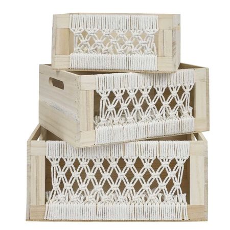 Set de 3 Cajas De Madera Apilables Estilo Boho RG0023