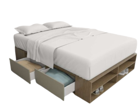 Base Cama Box Linea Minimal 1.40m 4 Cajones Con Estantes 6442 Nogal/Gris C Tables