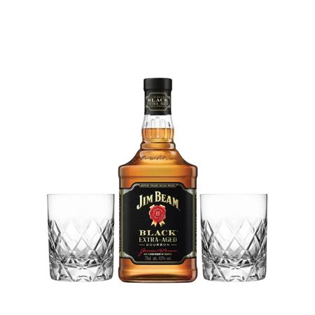 Set Whisky Jim Beam Black Kentucky Bourbon y 2 Vasos Tallados Con Estuche