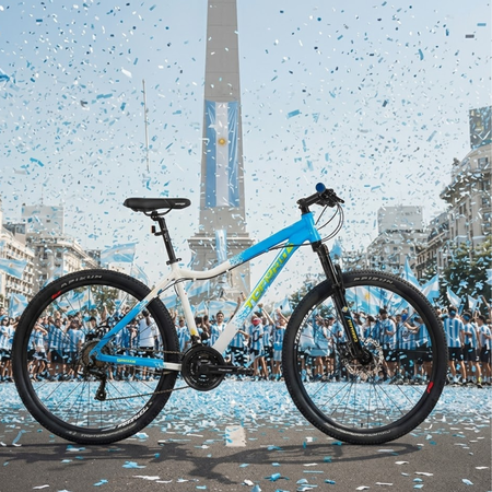 Bicicleta MTB Topmega Campeones R29 Talle M Celeste Disco Mec.