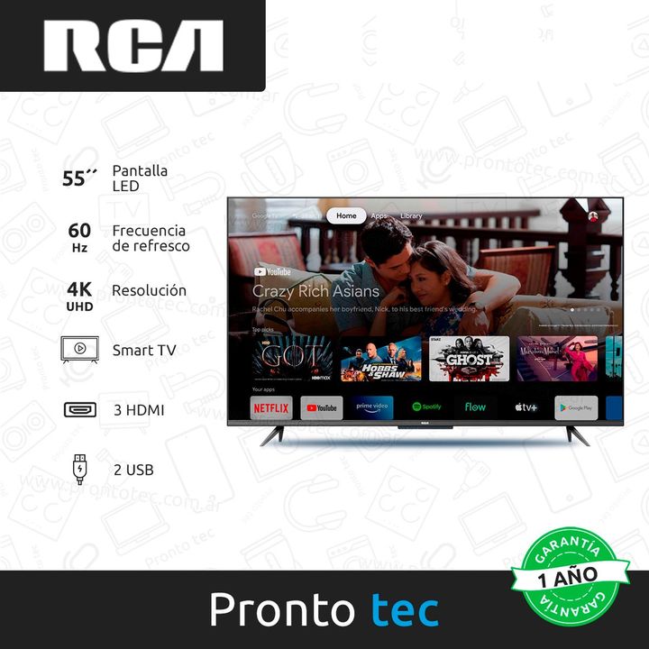 Combo Smart TV RCA 55" 4K LED Google TV + Cable HDMI Dekkin 2m 4K - Vista 3