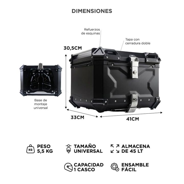 Baúl Para Motos Vetra by Gadnic 45 Litros Impermeable Con Respaldo - Vista 6