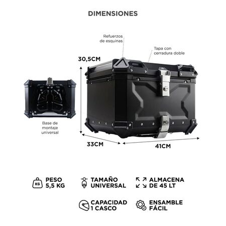 Baúl Para Motos Vetra by Gadnic 45 Litros Impermeable Con Respaldo