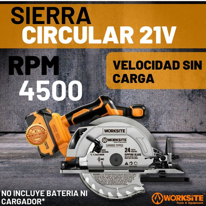 Sierra Circular Inalambrica 21v Brushless Worksite Rpm 4500 - Vista 2
