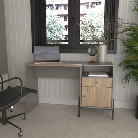 Escritorio Linea Metalwood 1 Cajon y 1 Puerta Tables Cod: 4255 Gris-Olmo Finlandes