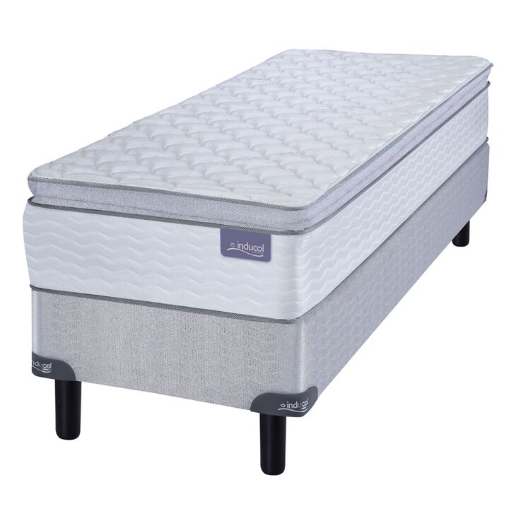 Colchon y Sommier Inducol April 1 Plaza y Media 100x190x24 Resortes Bonnell y Pillow Top Blanco - Vista 2
