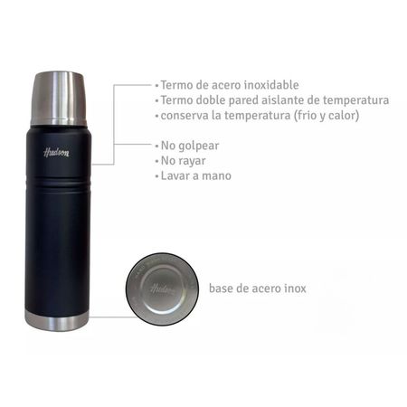 Termo Hudson Acero 1 Litro De Acero Inoxidable NEGRO
