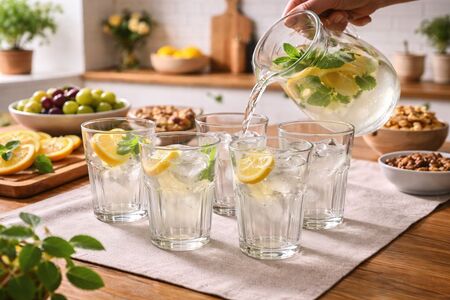 Set x 6 Vaso Vidrio Bar Facetado Resistente 360 ml Aston