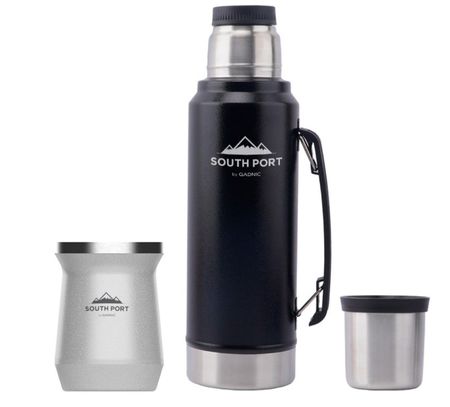 Kit de Termo Negro y Mate Blanco South Port 1L Acero Inoxidable