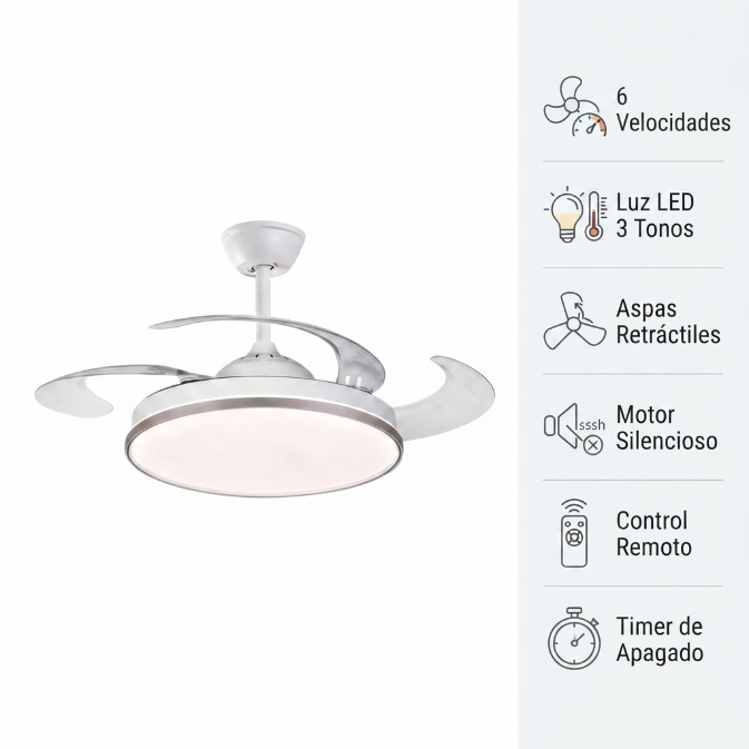 Ventilador de Techo Php JS8364 42" Blanco 6 Velocidades - Vista 7