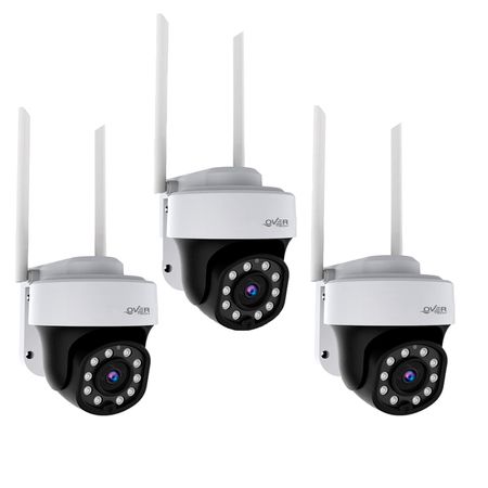 Kit X3 Camara De Seguridad Wifi Exterior Overtech Ov-11ptz 3mp 3x Color Blanco