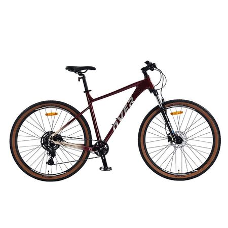 Bicicleta MTB Overtech Agressor R29 Aluminio, 1x9 Full SHIMANO CUES, Frenos Hidraulicos Shimano MT200, Suspensión Suntour XCT C/Bloqueo, Color Bordo/Beige, Tamaño del cuadro L