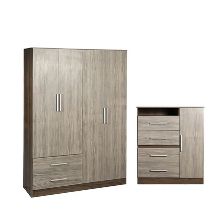 Combo Ropero 4 Puertas + Cómoda Cajonera TV Pinot Maximo