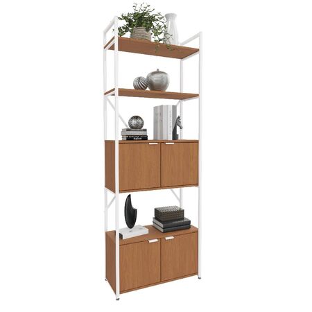 Estantería Tipo Industrial Atma 4 Niveles con Puertas Blanco y Canela ATH-LI018-CNBR
