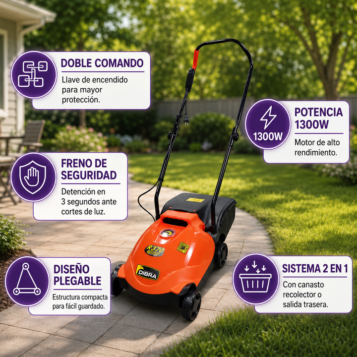 Cortadora De Césped Eléctrica Dibra R370 1300w 2 Posiciones - Vista 3