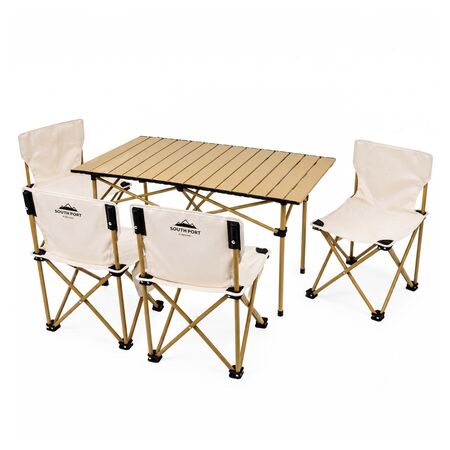 Set De Camping Mesa Enrollable + 4 Sillas Plegables South Port By Gadnic Tela Oxford 600D
