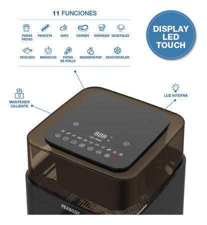 Freidora De Aire Sin Aceite Peabody PE-AFD720N Digital 7,2 Litros Con Temporizador