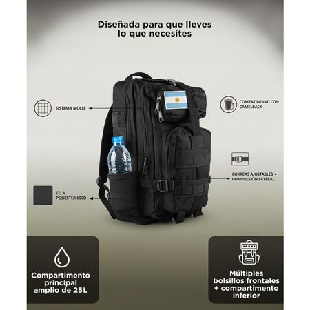 Mochila Táctica Camuflada Gadnic Militar Mochilero Compatible Camelback Compartimentos Varios 25L