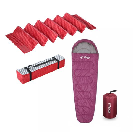 Combo Aislante Térmico y Bolsa de Dormir Momia WAGGS Camping Verde