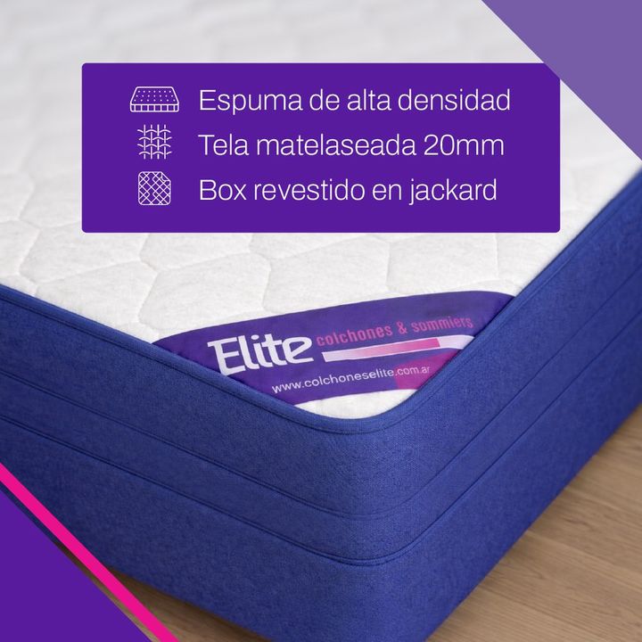 Conjunto Sommier y Colchón Elite Lanin 1 Plaza y Media 100x190 cm + Almohada de Regalo - Vista 5