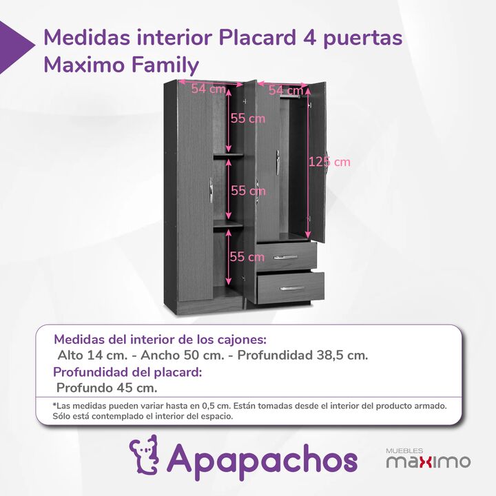Ropero Placard 4 Puertas y 2 Cajones Ebano Maximo Family - Vista 4