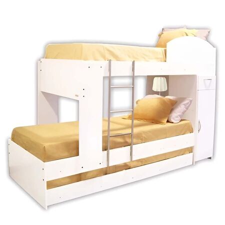 CAMA CUCHETA TRIPLE COLCHON BLANCA CON PUERTA