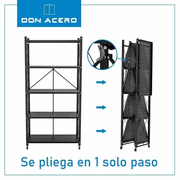 Estantería Plegable de 5 Niveles con Ruedas Color Negro DON ACERO - Vista 4