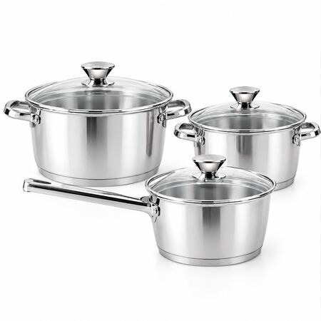 Batería de Cocina Tramontina 3 Pzas. Acero Inox. Triple Fondo + Tapas de Vidrio