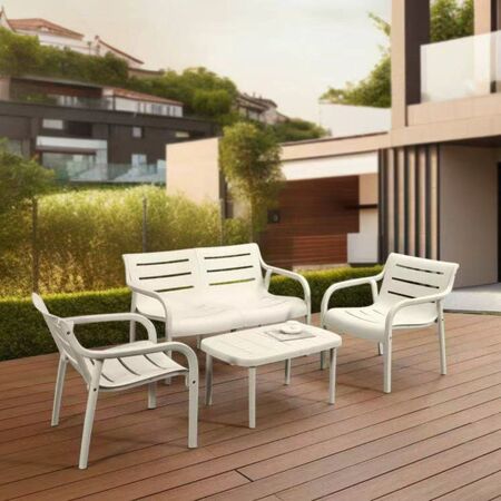 Juego De Living Estilo Libre Beige Jardin Interior Exterior