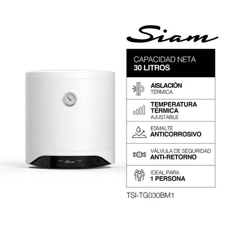 Termotanque Eléctrico 30L Color Blanco Siam TSI-TG030BM1