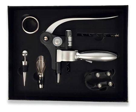 Set De Vino Dunia 4 Piezas Metal Con Estuche Negro - Modelo