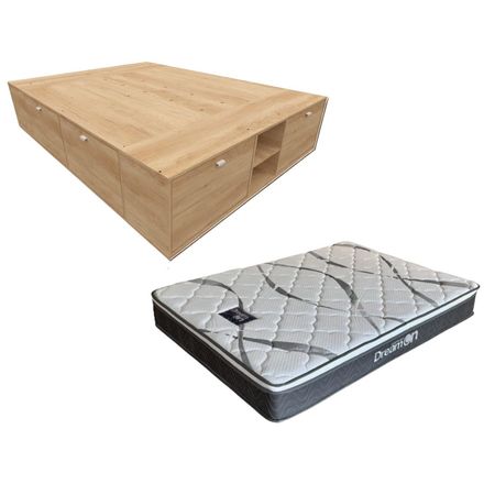 COLCHON EN CAJA + BOX DE MADERA MOSCONI 2 PLAZAS 57096 COLCHON DREAM ON CON BOX BENETHON COLOR BAMBU
