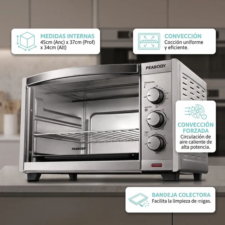 Horno Eléctrico 54 Lts Peabody Pe-he55s Conveccion 2200w Luz - Vista 3