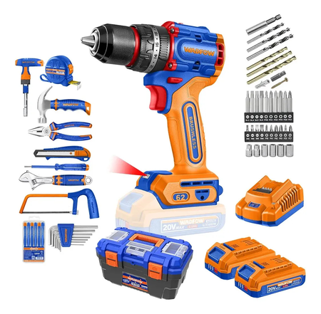 Set Taladro Percutor 20v Bl 62nm + Caja Con 118 Pzs Wadfow Azul 50 Hz/ 60 Hz