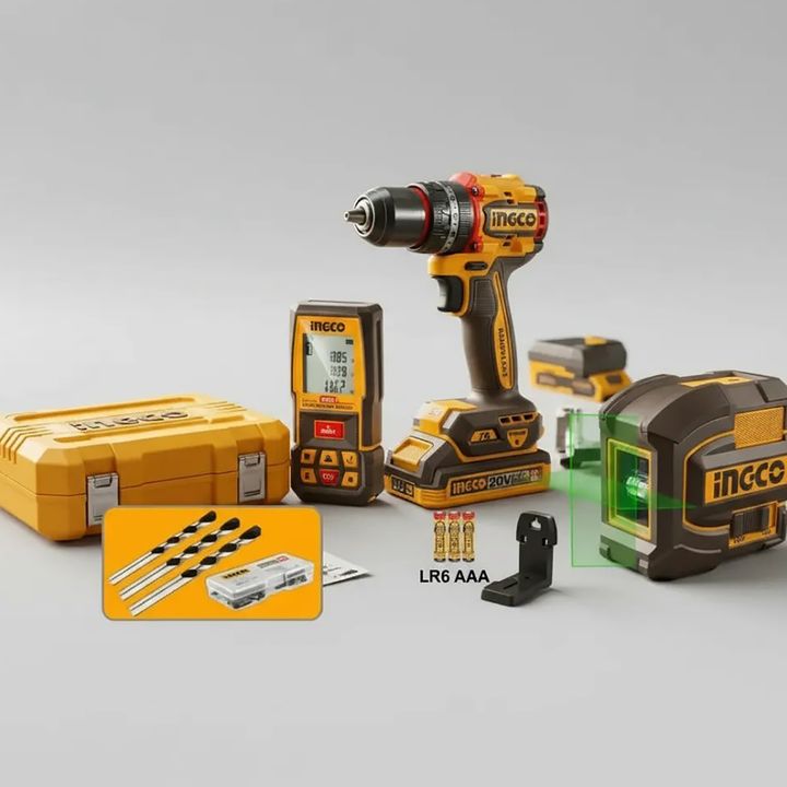 SET TALADRO, NIVEL LASER Y MEDIDOR INGCO COSLI250511-4 - Vista 3