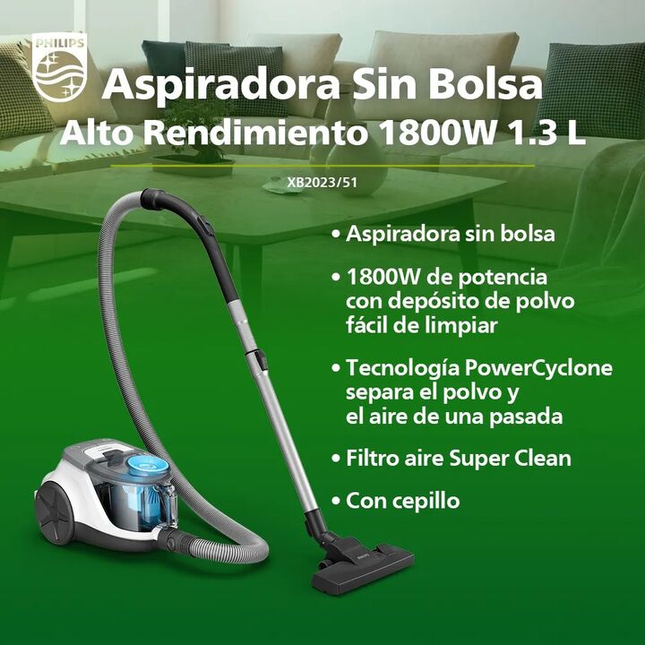 Aspiradora Philips Xb2023/51 1800w 1,3 L sin bolsa color blanco y gris - Vista 2