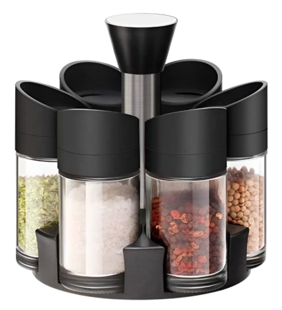 Especiero Giratorio 6 Frascos Negro