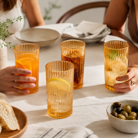Set x 4 Vasos Vidrio Altos Labrados Ambar Tragos 400 ml Aston