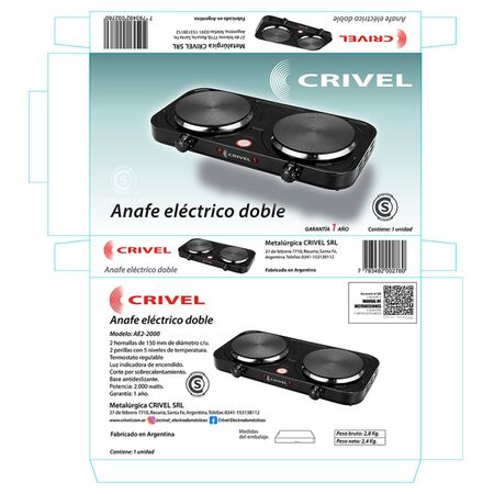 ANAFE ELECTRICO AE2-2000 2H NG CRIVEL